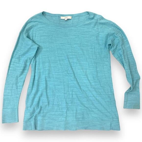 J. Jill - Lightweight Long Sleeve Crew Neck Pullover Sweater Turquoise Blue - Picture 2 of 10